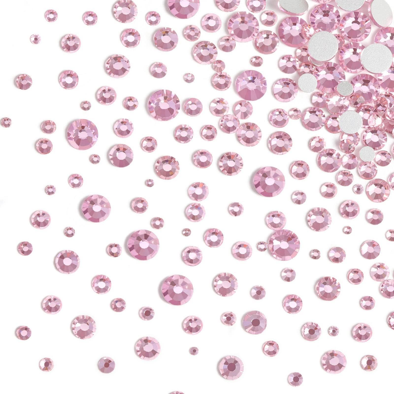 2500pcs Pink Flatback Rhinestones for Makeup & Crafts, 8 Sizes with Tweezers & W