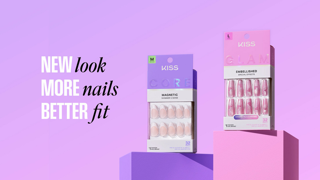 KISS 32 GLUE ON NAILS VALENTINES DAY CHEERS PINK SHORT COFFIN WITH WHITE HEARTS