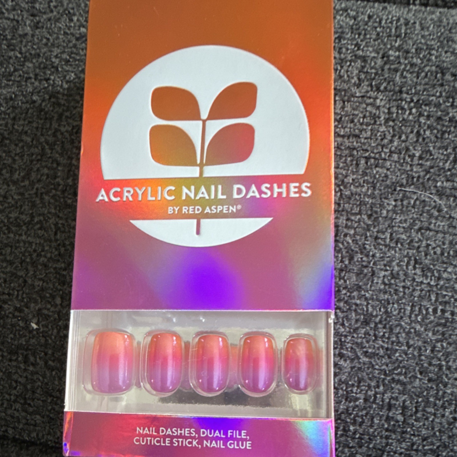 Red Aspen Nail Dashes Press-On Nails Medium Square Pink Purple Shiny, Glue