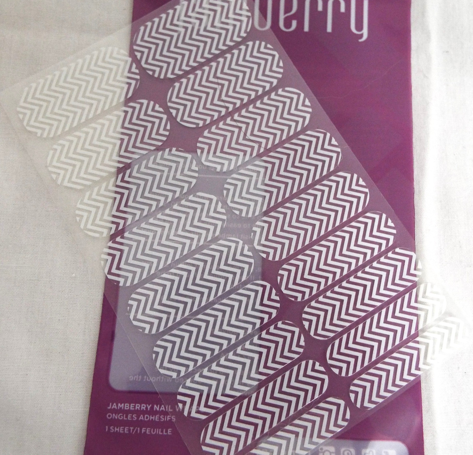 Jamberry White Chevron on Clear Nail Wrap CN10 Full Sheet Cut Off Logo