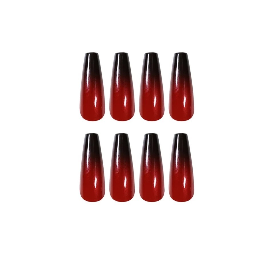 24 Black Red Ombre French Press on nails kit goth xmas metallic shimmer edgy