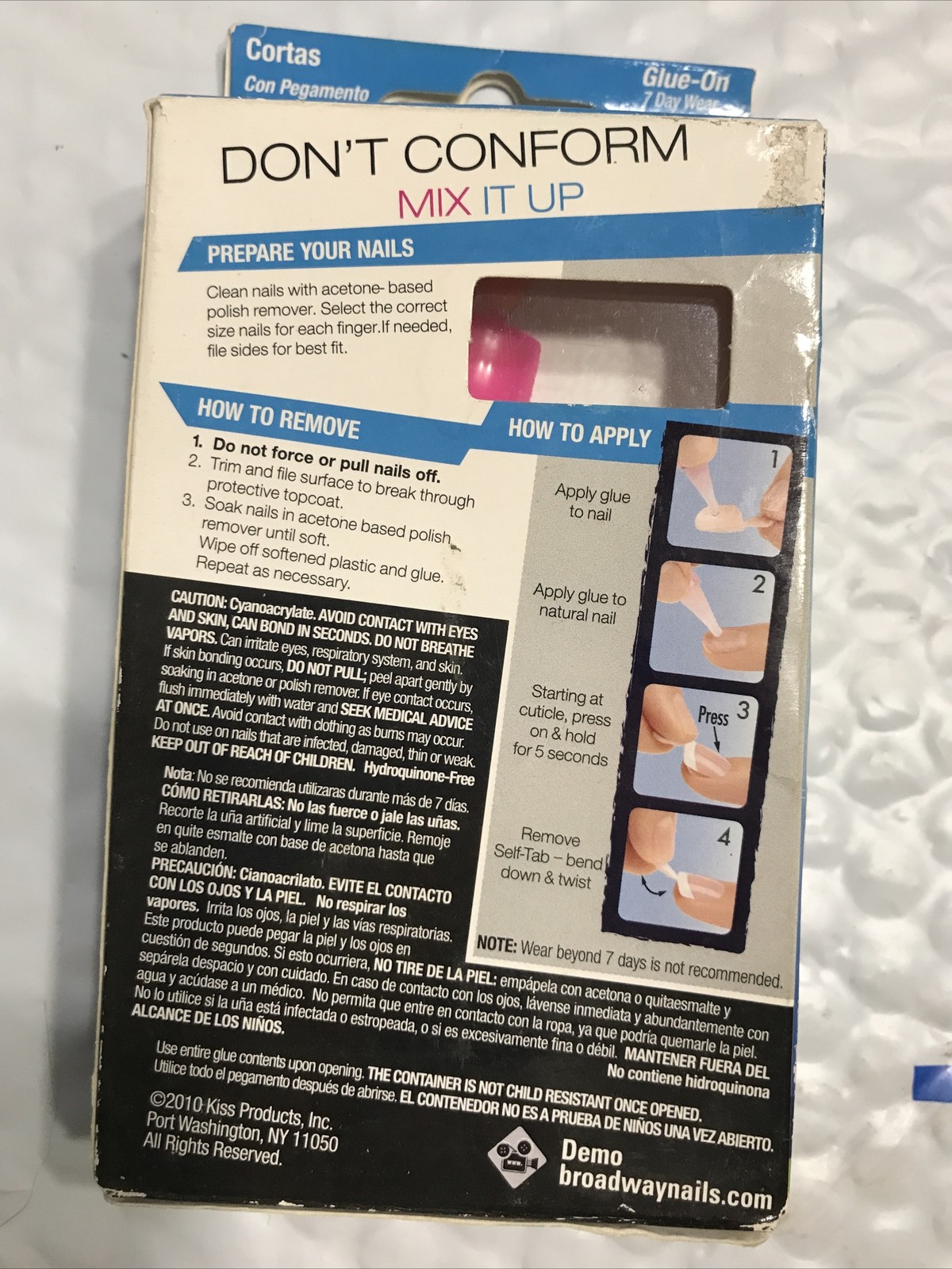 KISS BROADWAY Fashion Diva Mismatch Manicure 54033 Short Length BRIGHT PINK nib