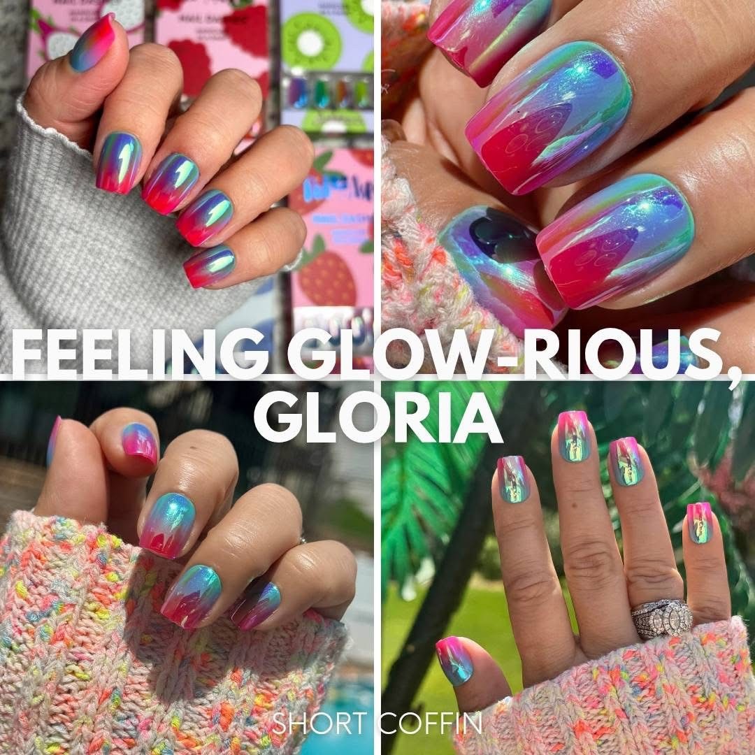 Red Aspen Reusable Nail Dashes, Pop On Short Coffin, Feeling Glow-Rious Gloria