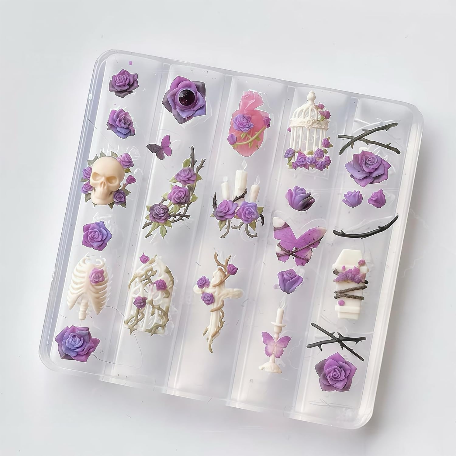Gothic Nail Art Molds Kit – 3D Skull, Rose & Butterfly Designs for DIY Manicure