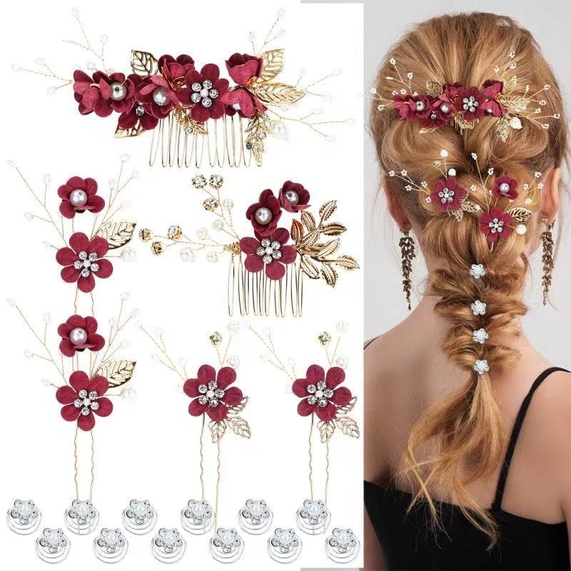 Cinaci 18 Pieces Bridal Wedding Party Prom 1 Count (Pack of 18), Burgundy