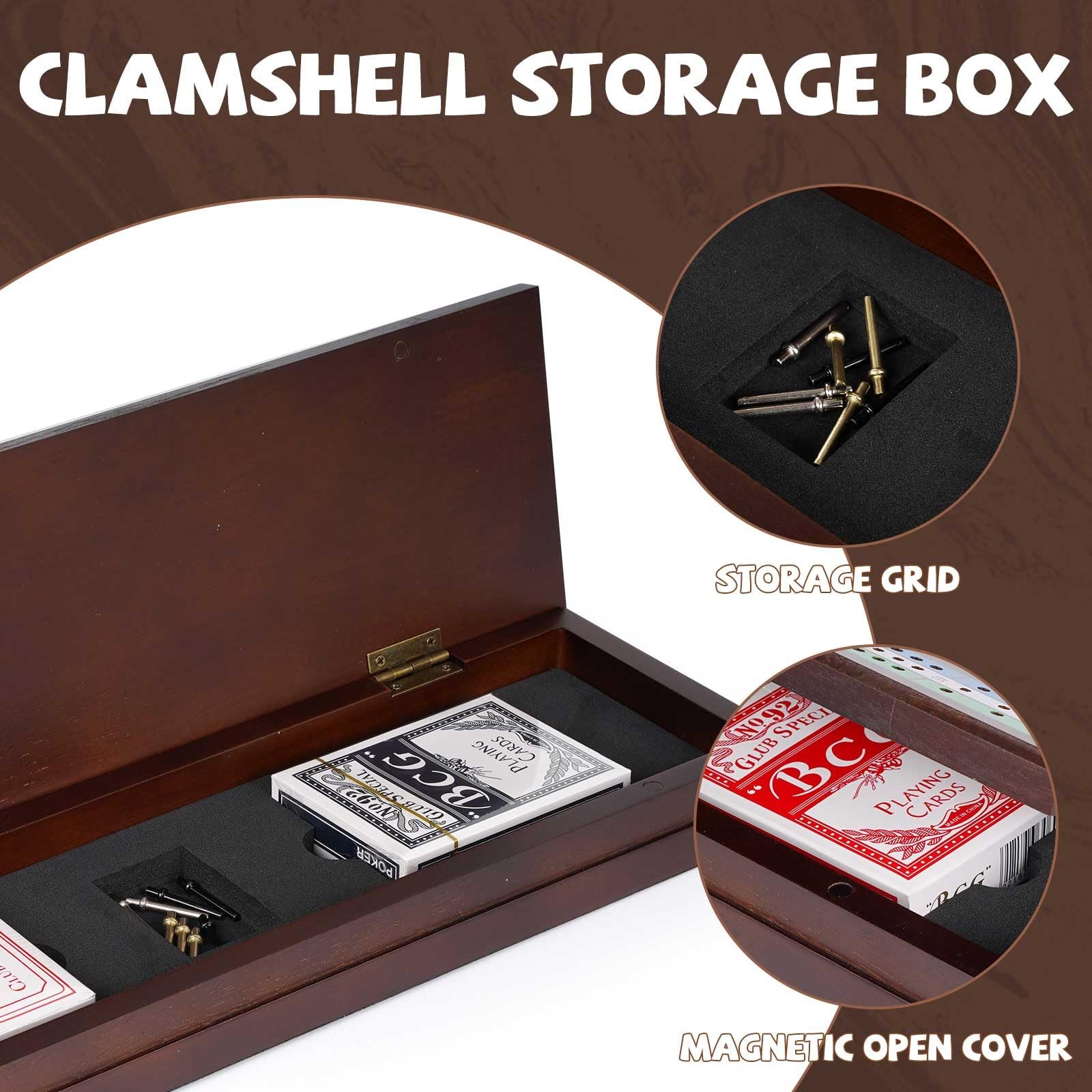 Wooden Cribbage Board Game Set, Premium 15.4″L x 5.3″W x 2.2″H
