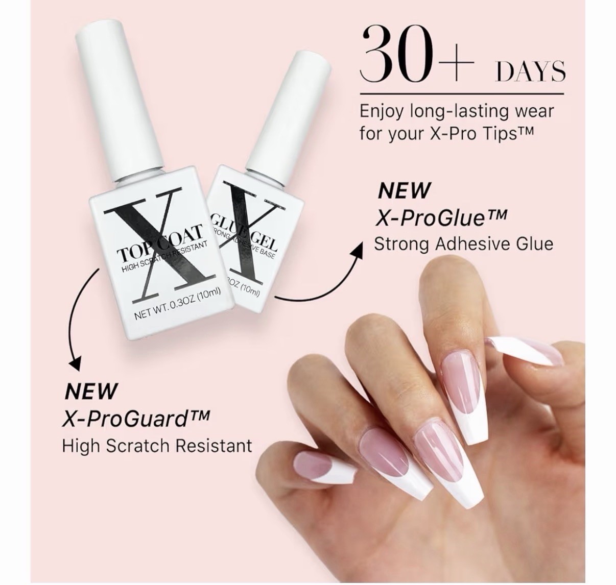 Pink French Tip Press-On Nails Starter Kit – Medium Square X-Pro Tips