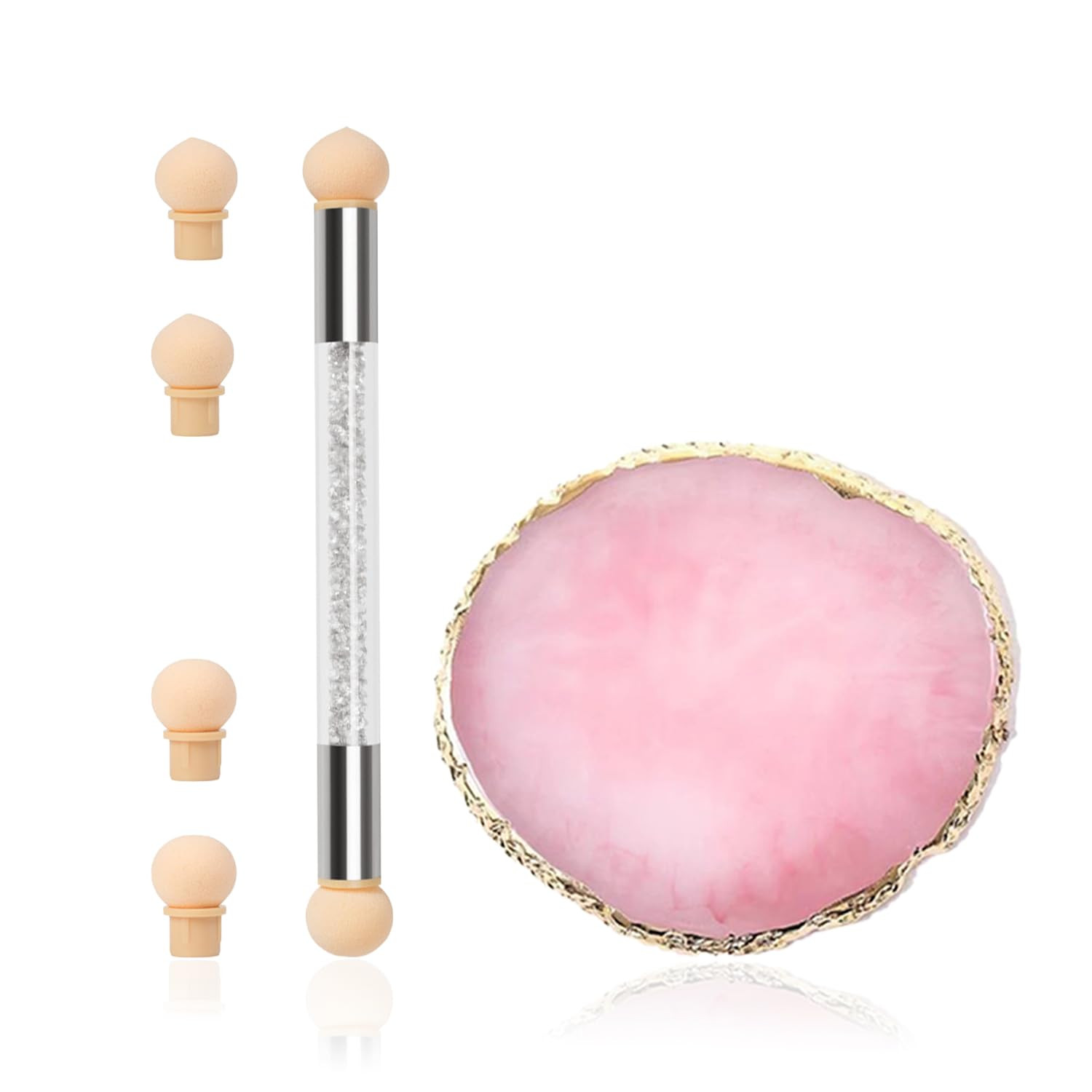 Resin Nail Art Palette & Ombre Sponge Pen, Pink or White, 4 Refill Heads