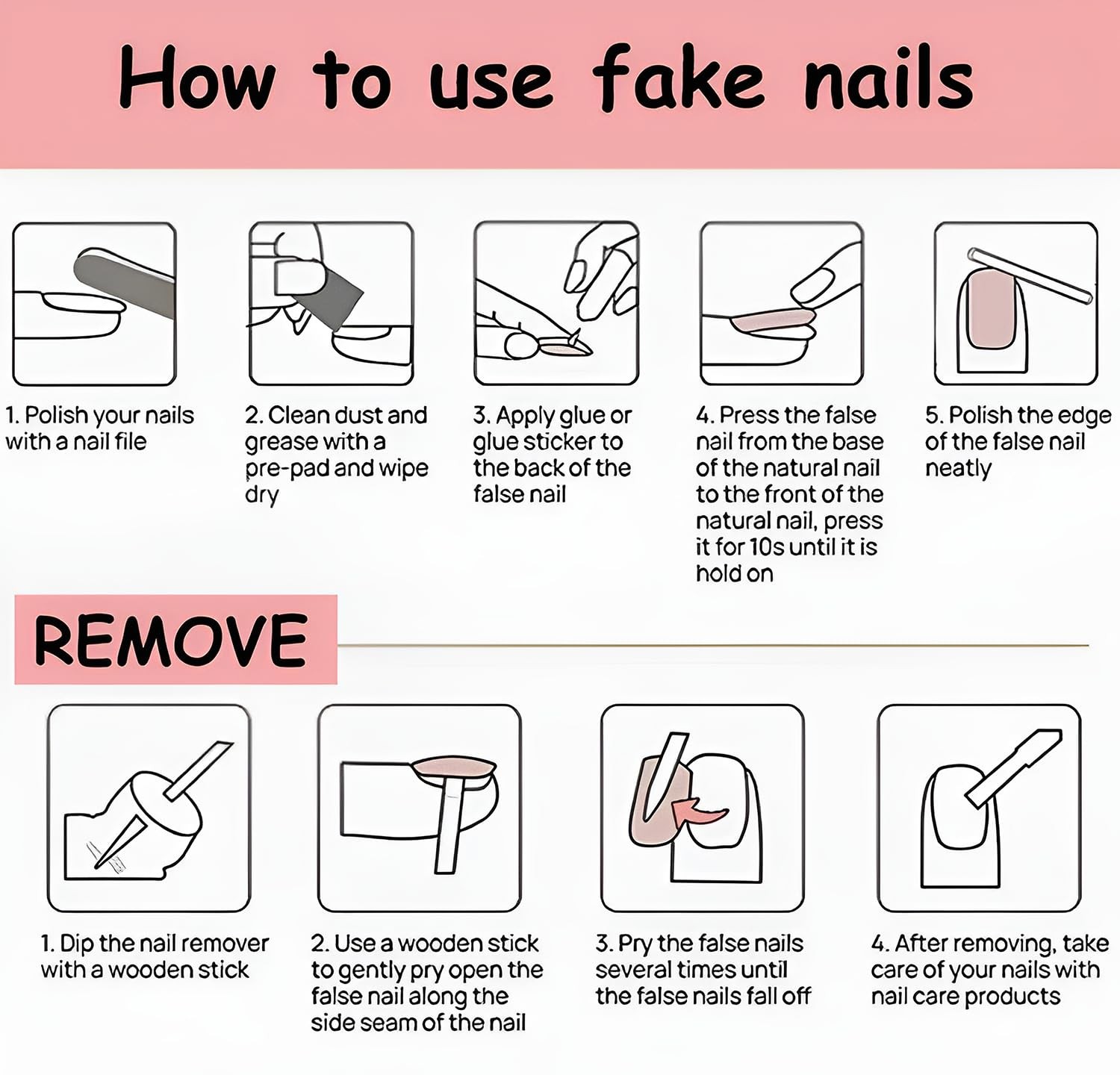 Spring French Press On Nails Medium Square Fake Nails Pink Full Cover False N…