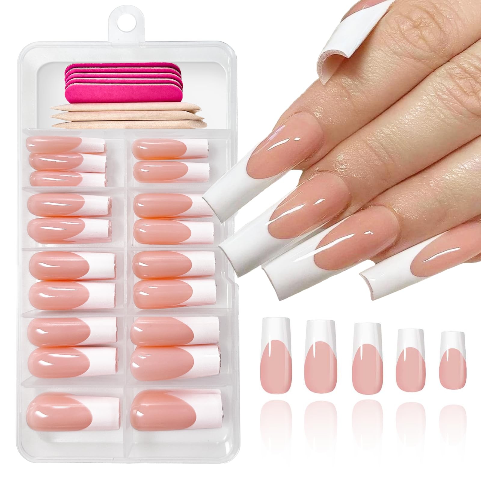 120 pcs French Tips Press on Nails Long Square (Pack of 120), Style-2