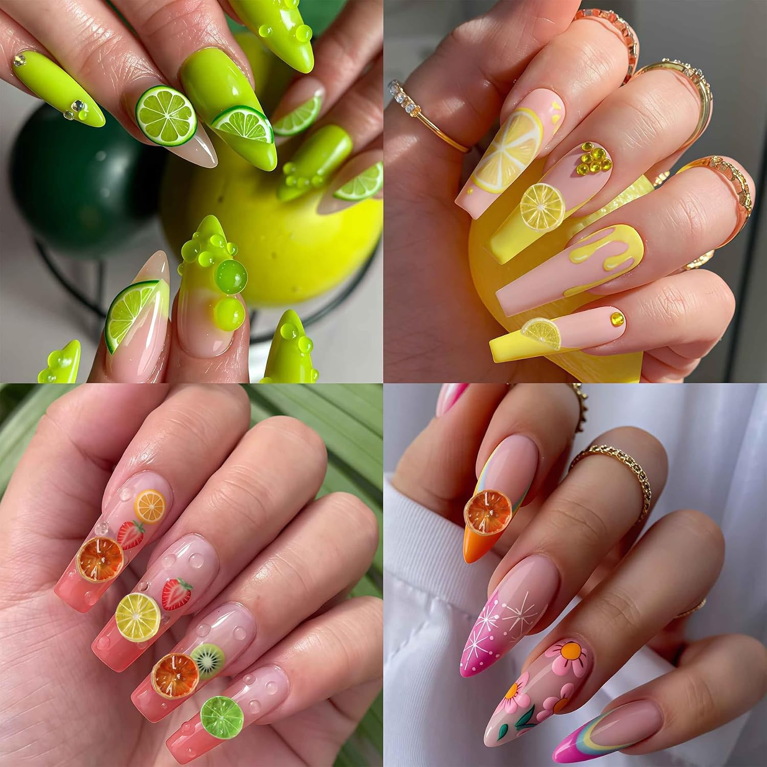 120Pcs Cute Fruit Nail Art Charms 3D Lemon Nail Rhinestones Colorful Lemon Nail