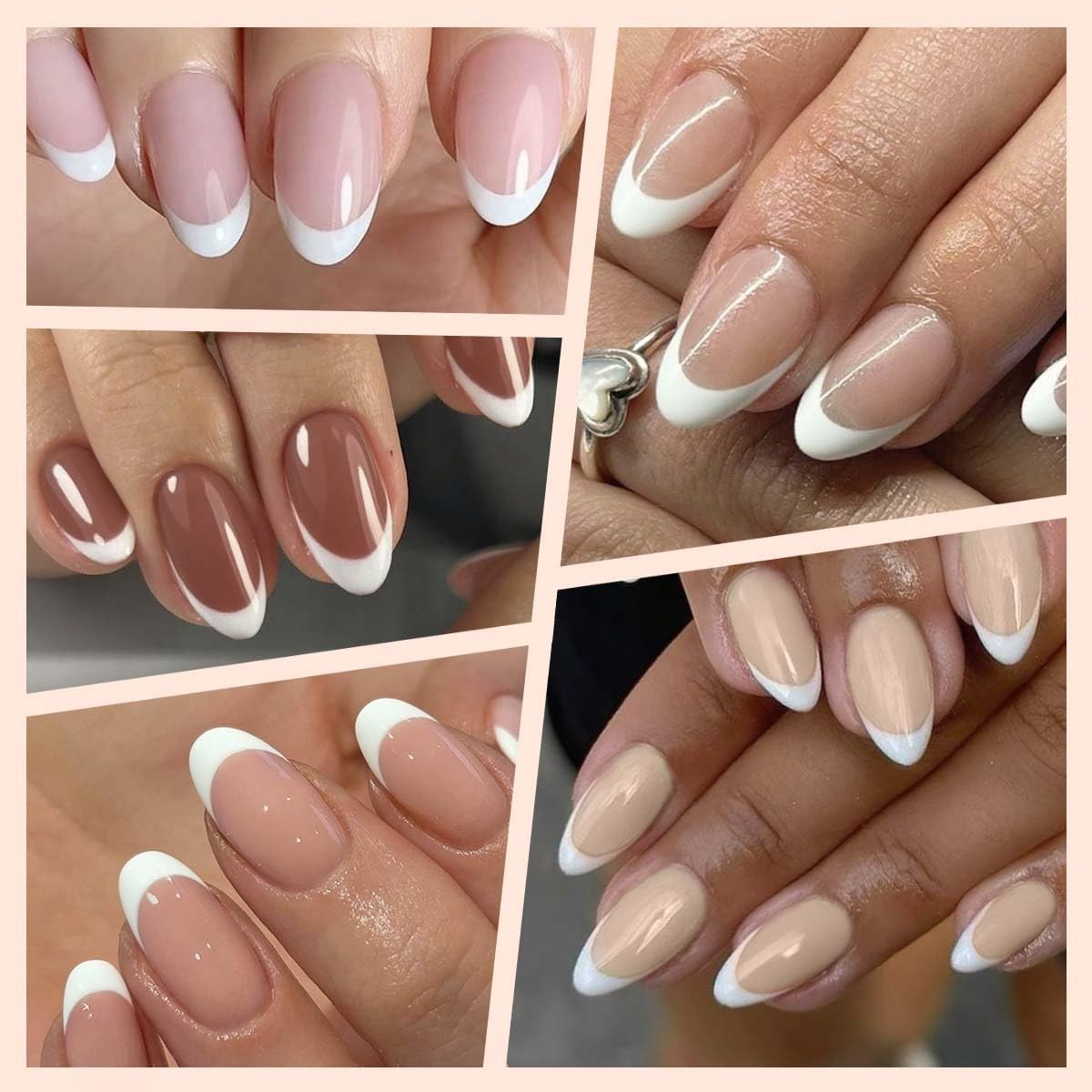 White French Tip Press on Nails Bulk,Short Almond Fake Nails in 9 Base Colors…