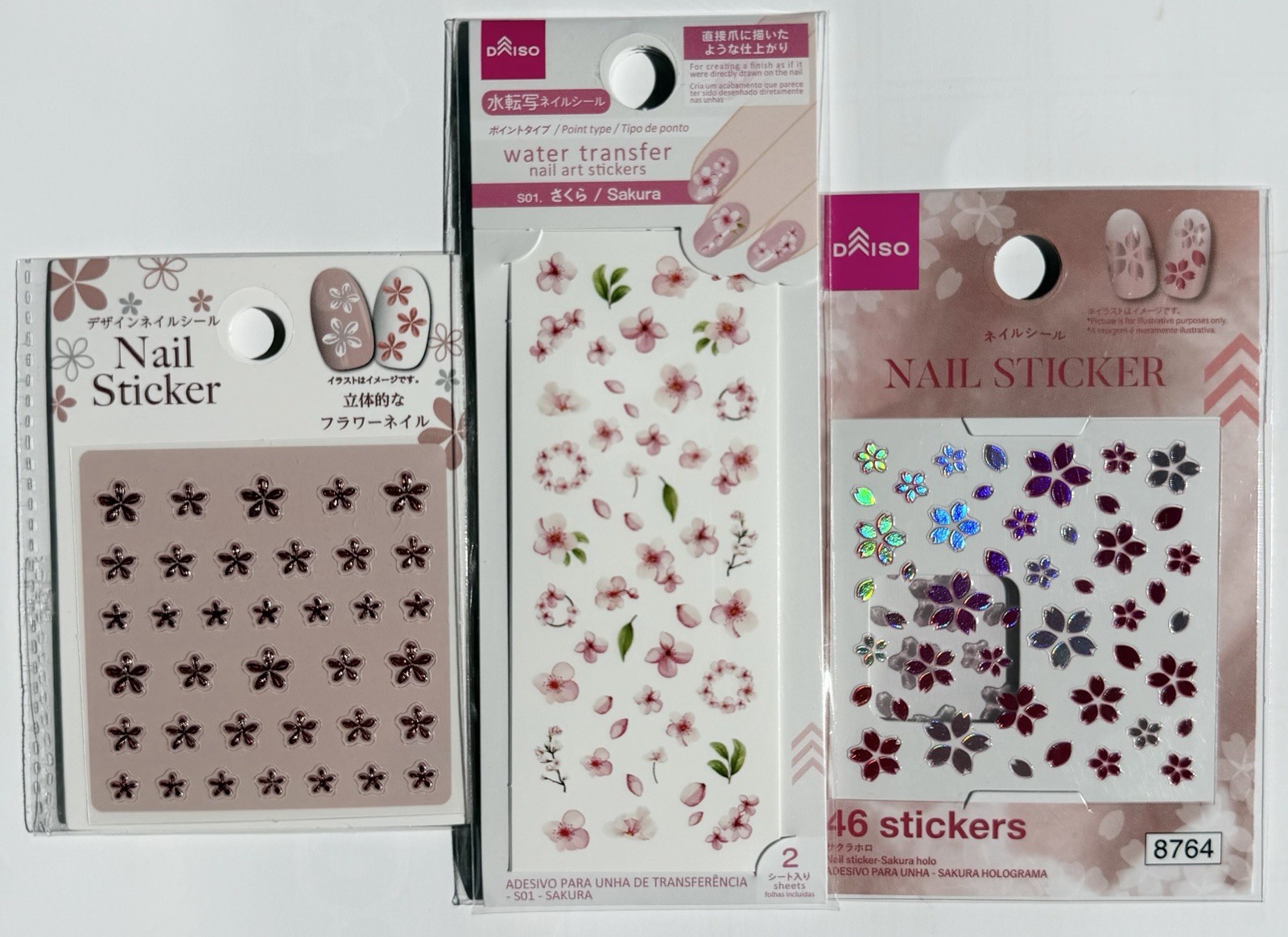 Sakura Nail Sticker Set 3 Sheets 3D Hologram Flower Spring Japan NP-12