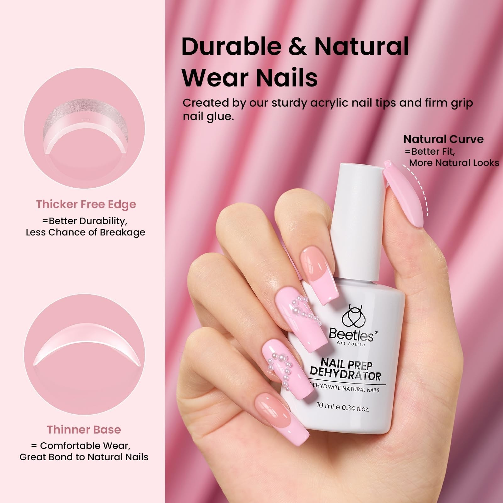 Medium Square Gel Nail Kit with Dehydrator & Primer | 576Pcs Matte Gel Tips, Min