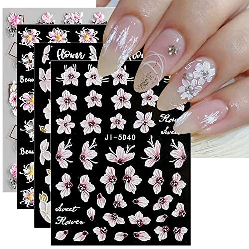 3D Embossed Spring Flower Nail Art Stickers Decals Self-Adhesive Pegatinas