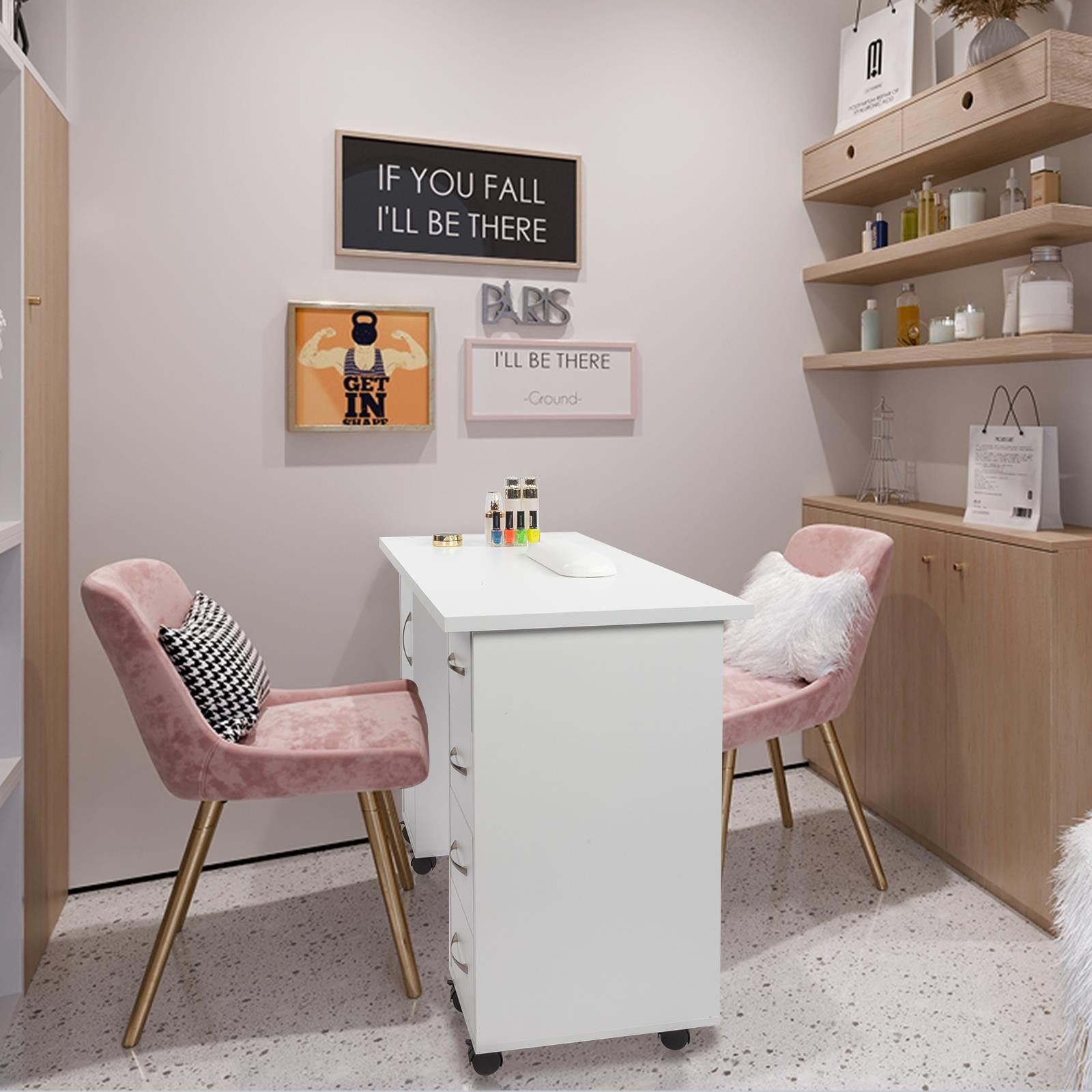 Manicure Table Nail Desk Beauty Salon W/ 4 Drawer +Wrist Rest+Wheel+Drawer