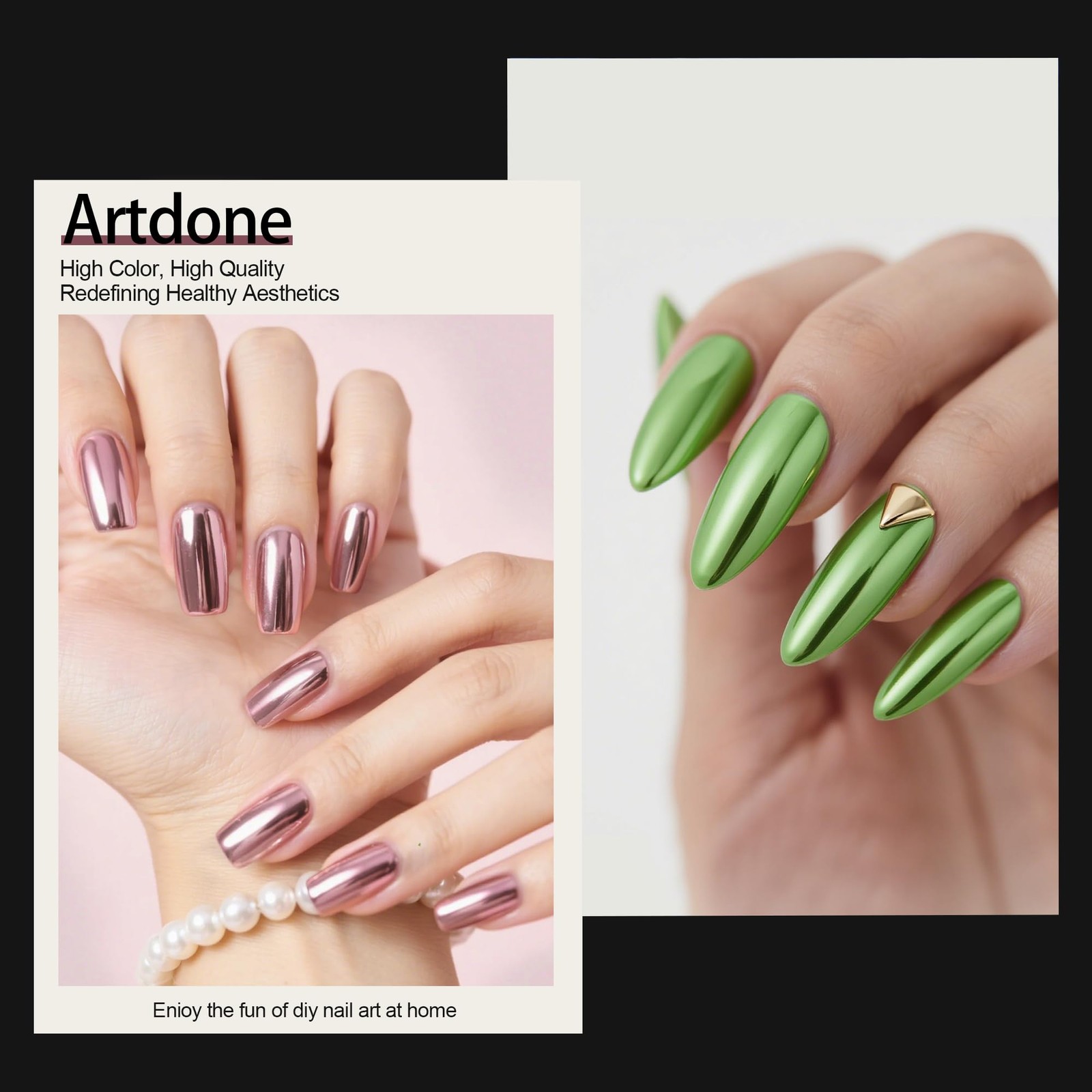 Artdone 16 Colors Chrome Nail Powder, Iridescent Aurora Chameleon Powder Meta…