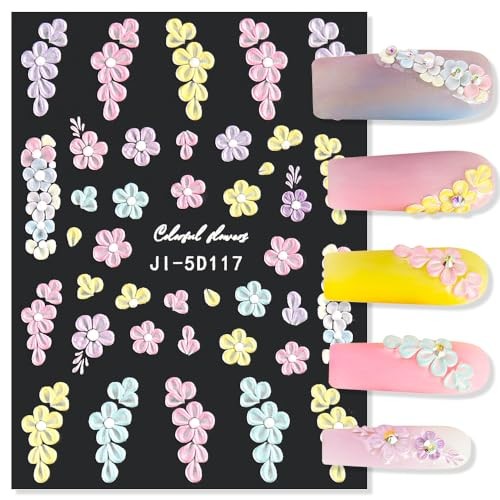 5D Embossed Flower Nail Stickers – Acrylic Carved Rose & Butterfly Nail Art