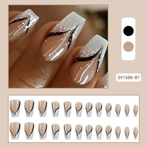 Press on Nails Medium,Square Fake Nails,French Gradient Full Cover style17