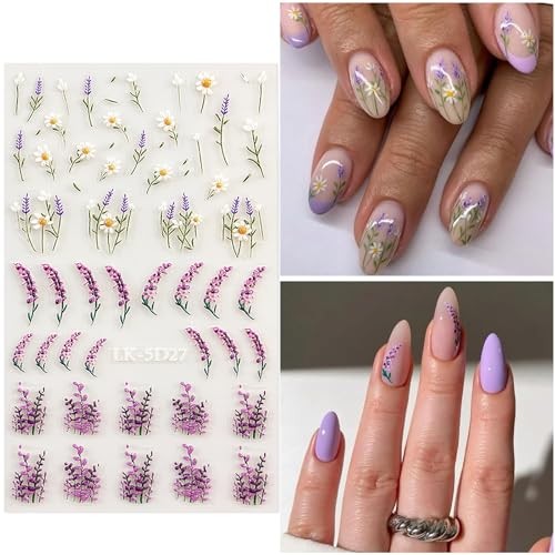 Flower Nail Art Stickers Daisy Nail Decals for Women | 5D Embossed Colorful-01