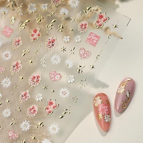 5D Embossed Flower Nail Stickers for Nail Art, Floral Nail Art Style-04