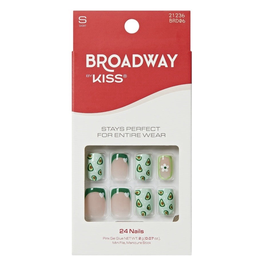 Broadway KISS Dazzling Muse Avocado Green Short Squoval Press On Nails, 28 PCs