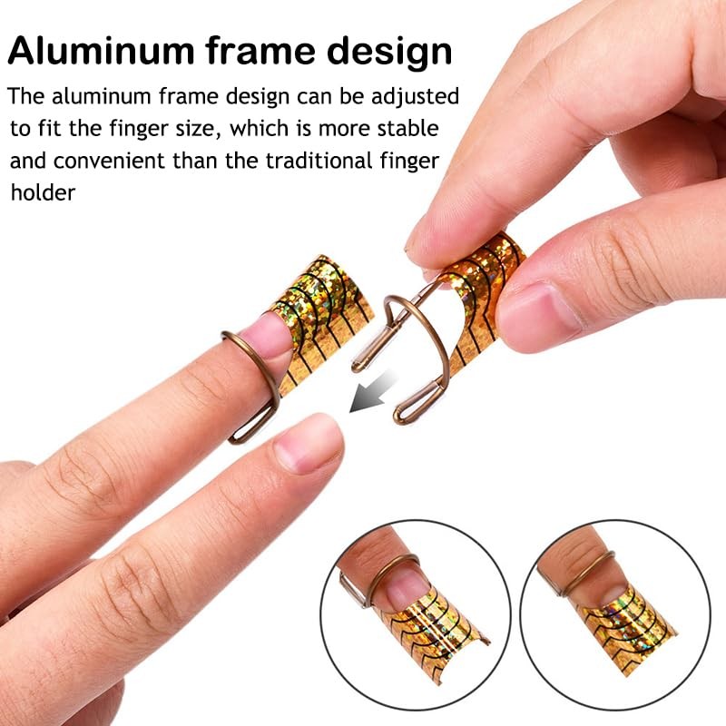AKOAK 10 Pieces Reusable UV gel Acrylic Nail Art Tips Extension Guidance gold