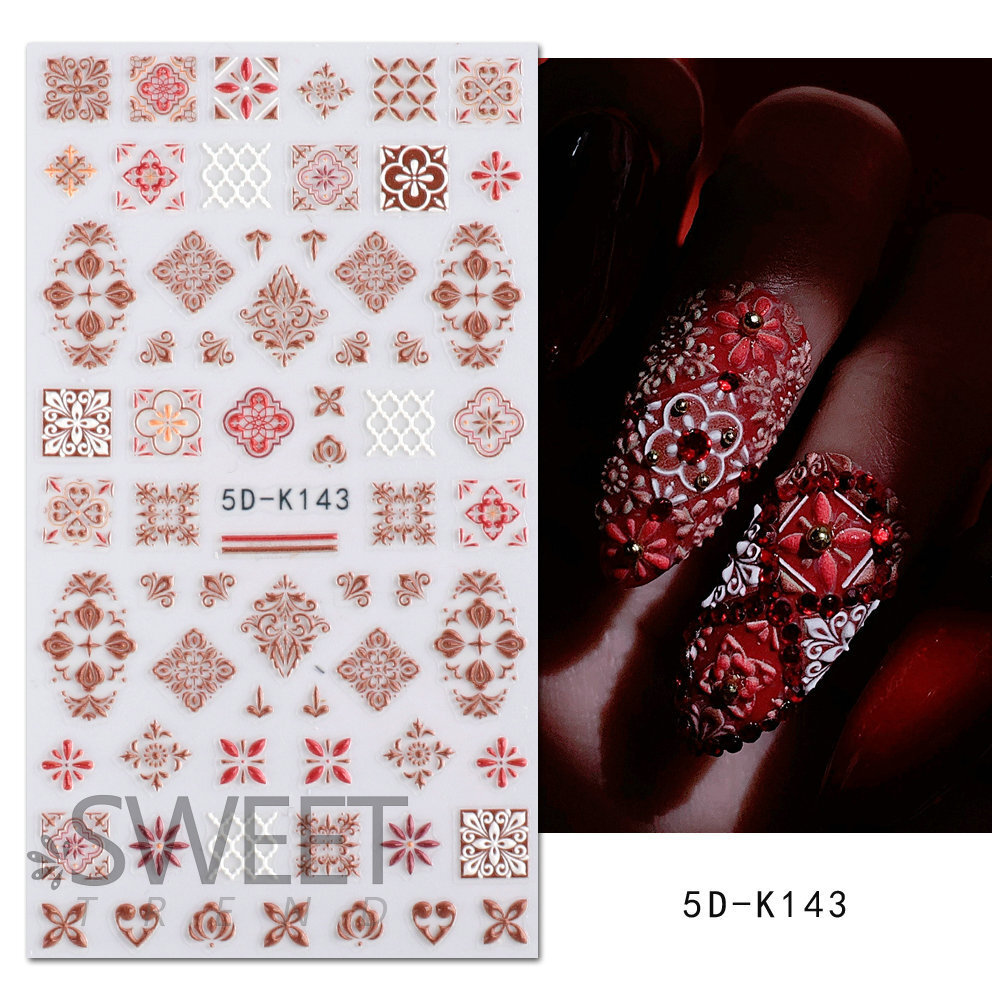 5D Embossed Bohemian Flowers Nail Art Sticker Decals Slider Self Adhesive NH23