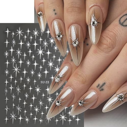 8 Sheets Star Nail Art Sticker 3D Shiny Glitterslight Nail Design Cross Star