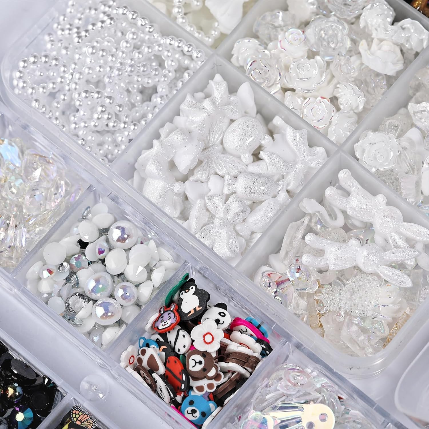 1400 Pieces 3D Butterfly Rose Flower Bow Rabbit Bear Nail Charms Kit with Nail A