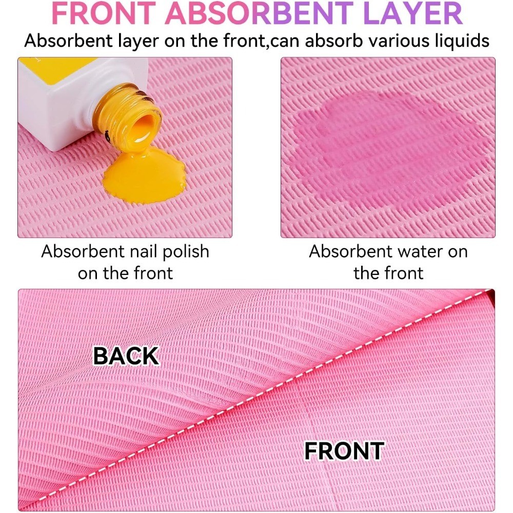 50 Pcs Pink Disposable Nail Mats, 18″x13″ Waterproof | 3-Ply Absorbent Nail Mat