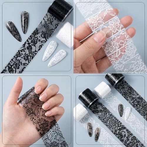 40 Rolls Lace Nail Foil, Holographic Lace Transfer Foil Sheets for DIY Nails