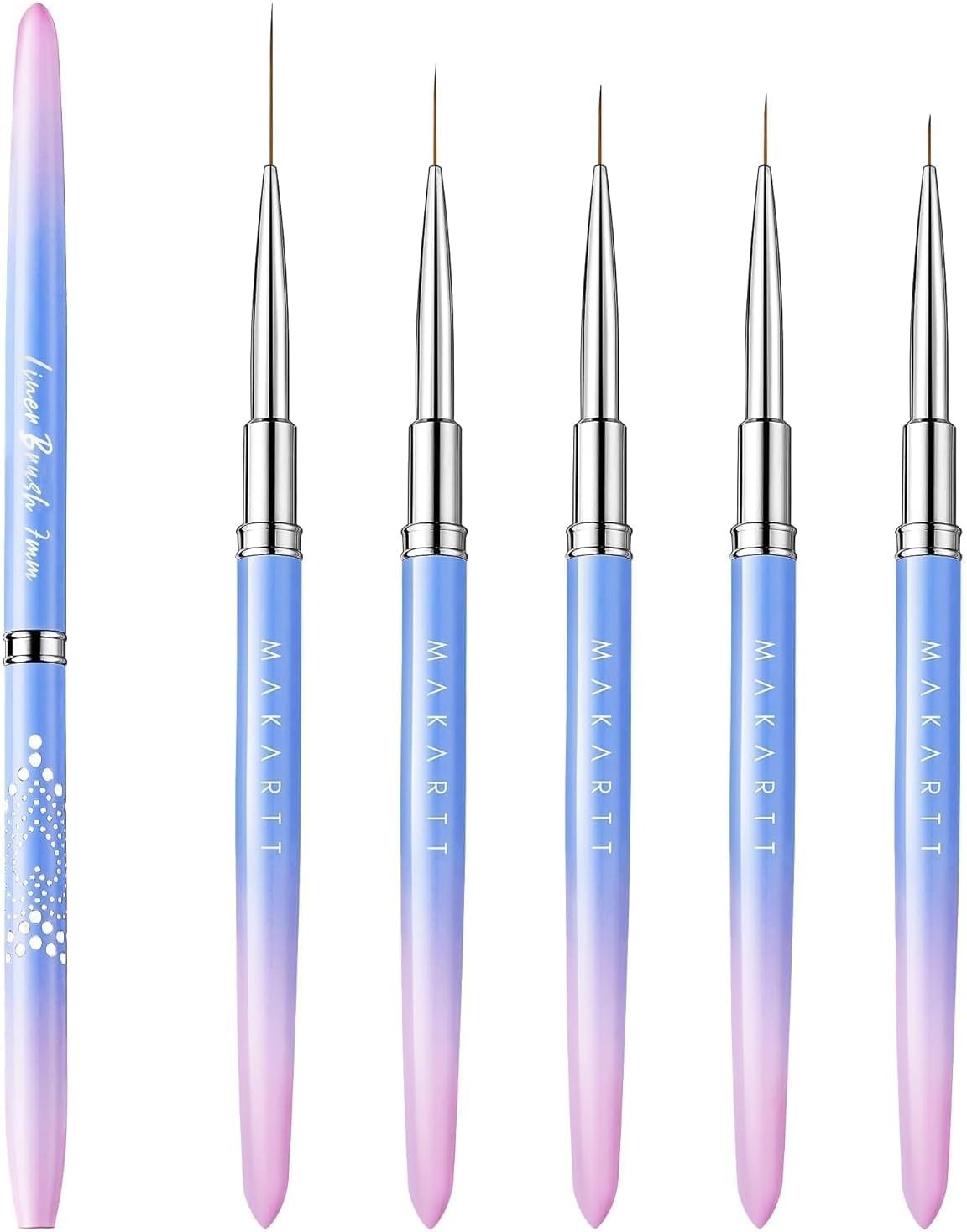 Makartt Nail Art Brushes Set: 5pcs Liner Brushes 7/9/11/15/25mm Thin Nail Art De