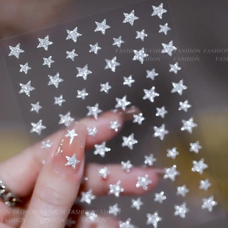 5 Sheets/Set – 3D Reflective Glitter Heart, Star, Fire Nail Art Vinyl Stickers