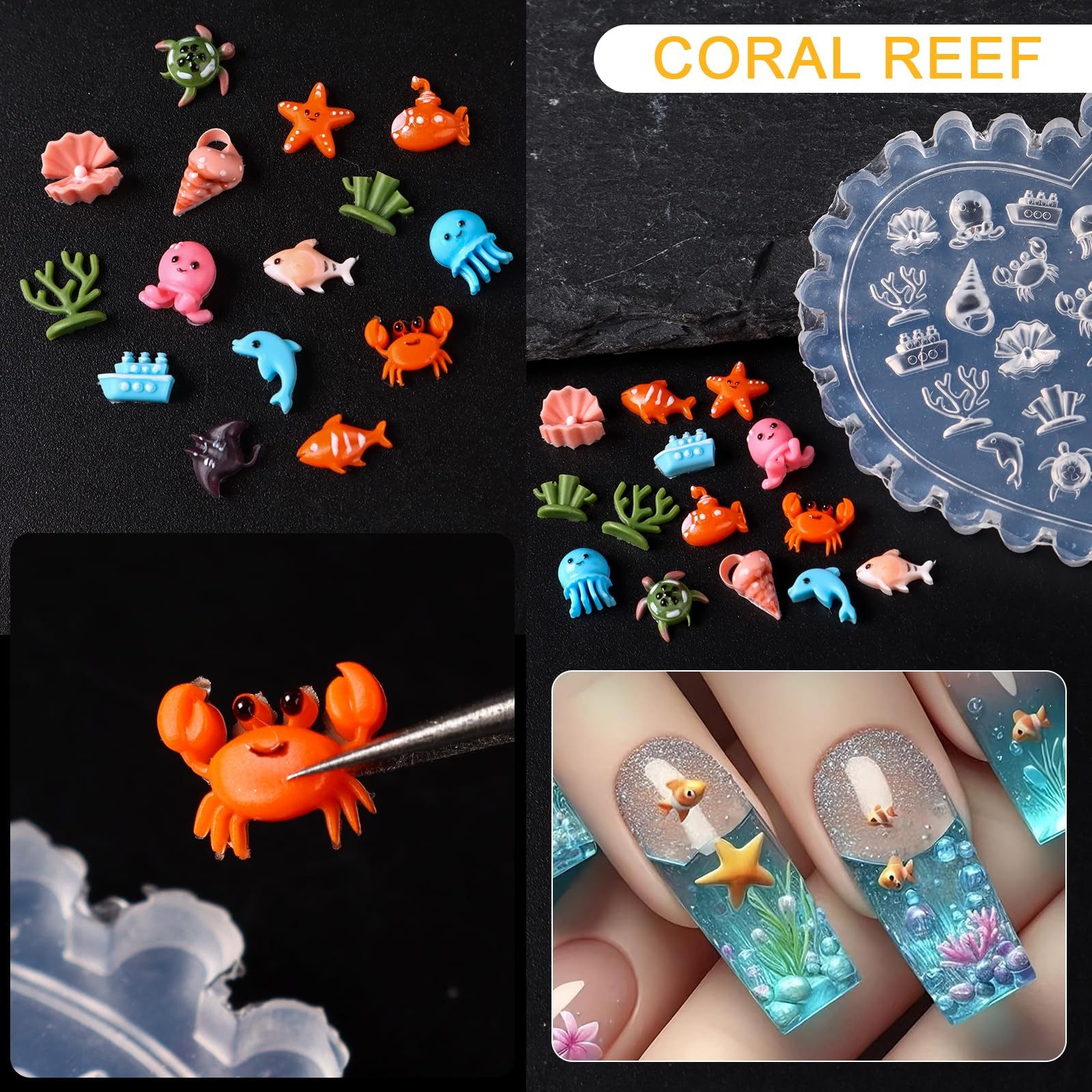 3PCS Ocean Nail Molds (Heart Shaped), Silicone Nail Art Molds – Shell, Starfi…