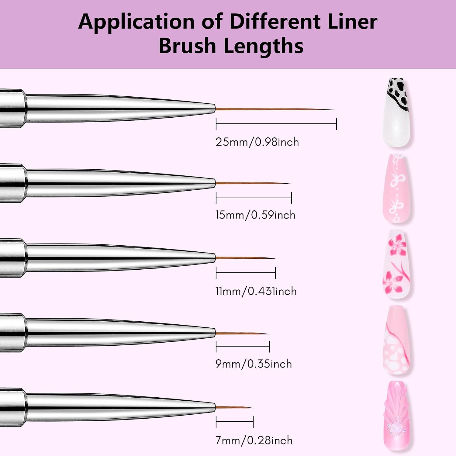 Makartt Nail Art Brushes Set: 5pcs Liner Brushes 7/9/11/15/25mm Thin Nail Art De