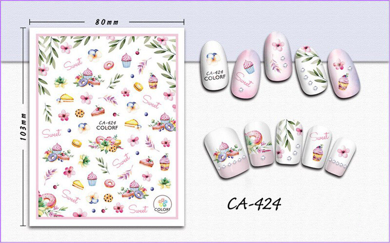 Nail art 3D stickers decal pink donut cupcake cake pink flowers sweet CA424