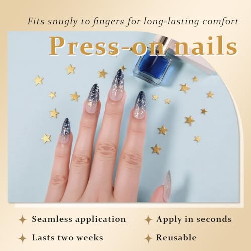 24Pcs – Medium Almond – Ombre Blue & Star Press – 24 Ounce