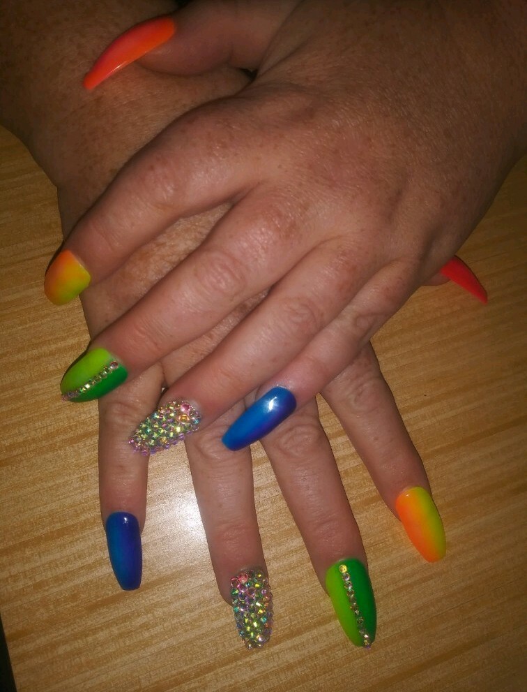 Rainbow ombre bling nails coffin PRESS ON NAILS neon crystal pride nails
