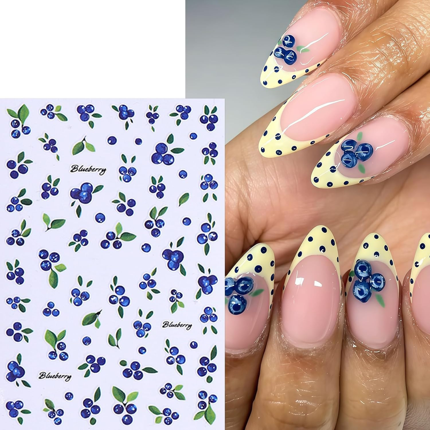 8Sheets Fruit Nail Art Stickers Decals 3D Summer Fruit Nail Decals Blueberry Lem