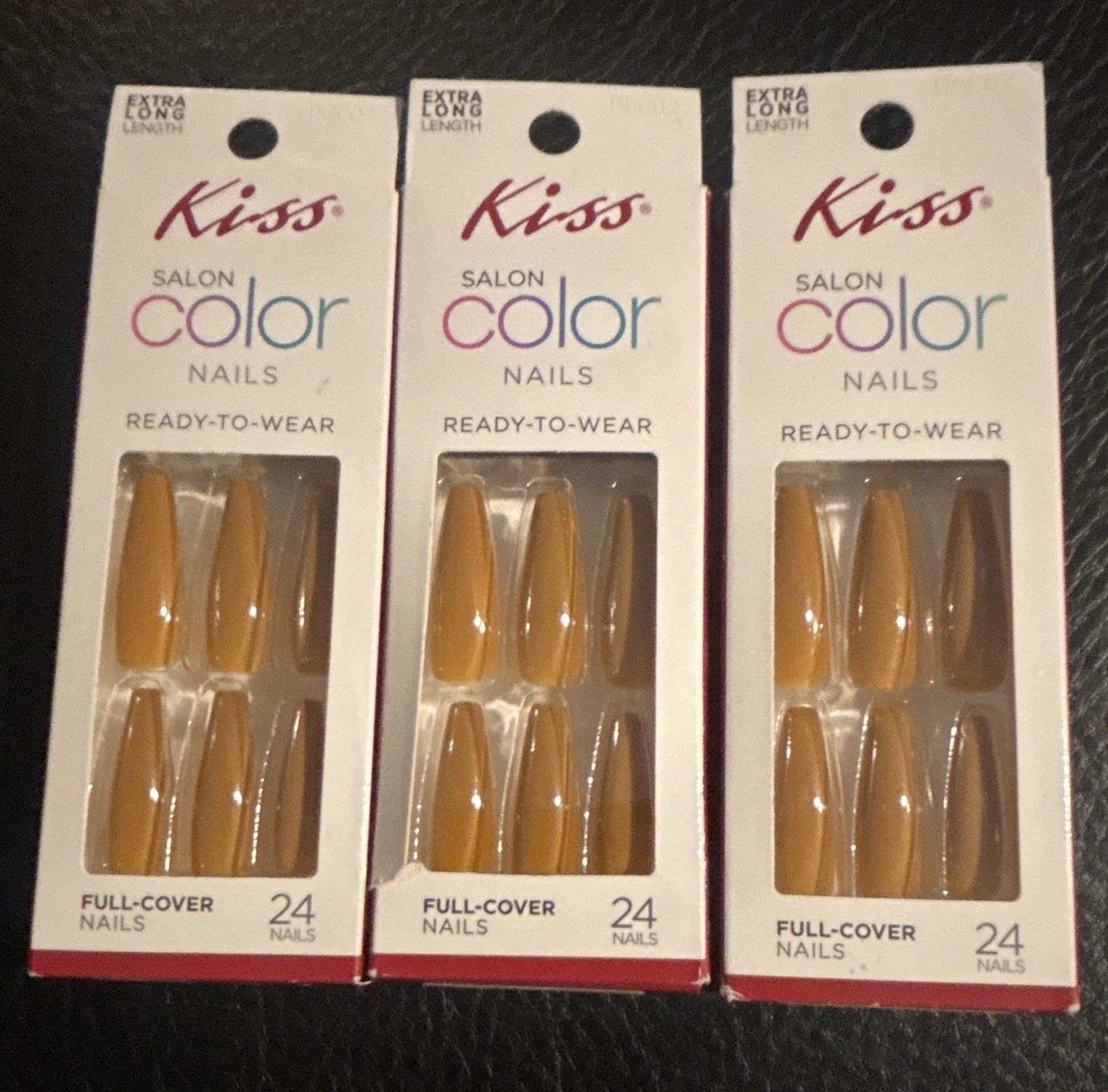 Set of 3 Kiss Ready-to-Wear Full Cover Nail Tips Extra Long Coffin Brown DGC02