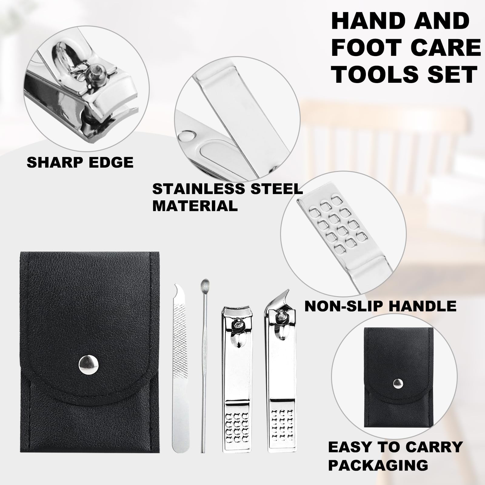 100 Sets Finger Nail Clipper Set Bulk,4 in 1 Black Adult Stainless Steel Trav…