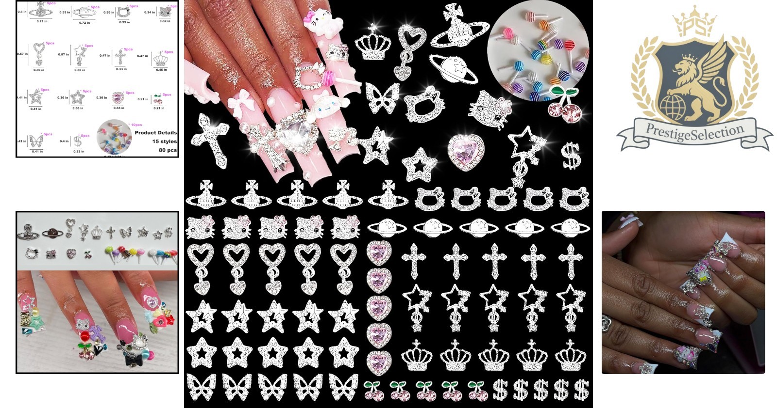 Vibrant 80Pcs Silver Nail Charms with Butterflies & Cherries for Unique Nail Art