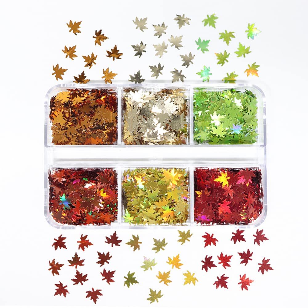 3D Fall Maple Leaf Glitter Nail Art Sequins for Women Girls Manicure Charms