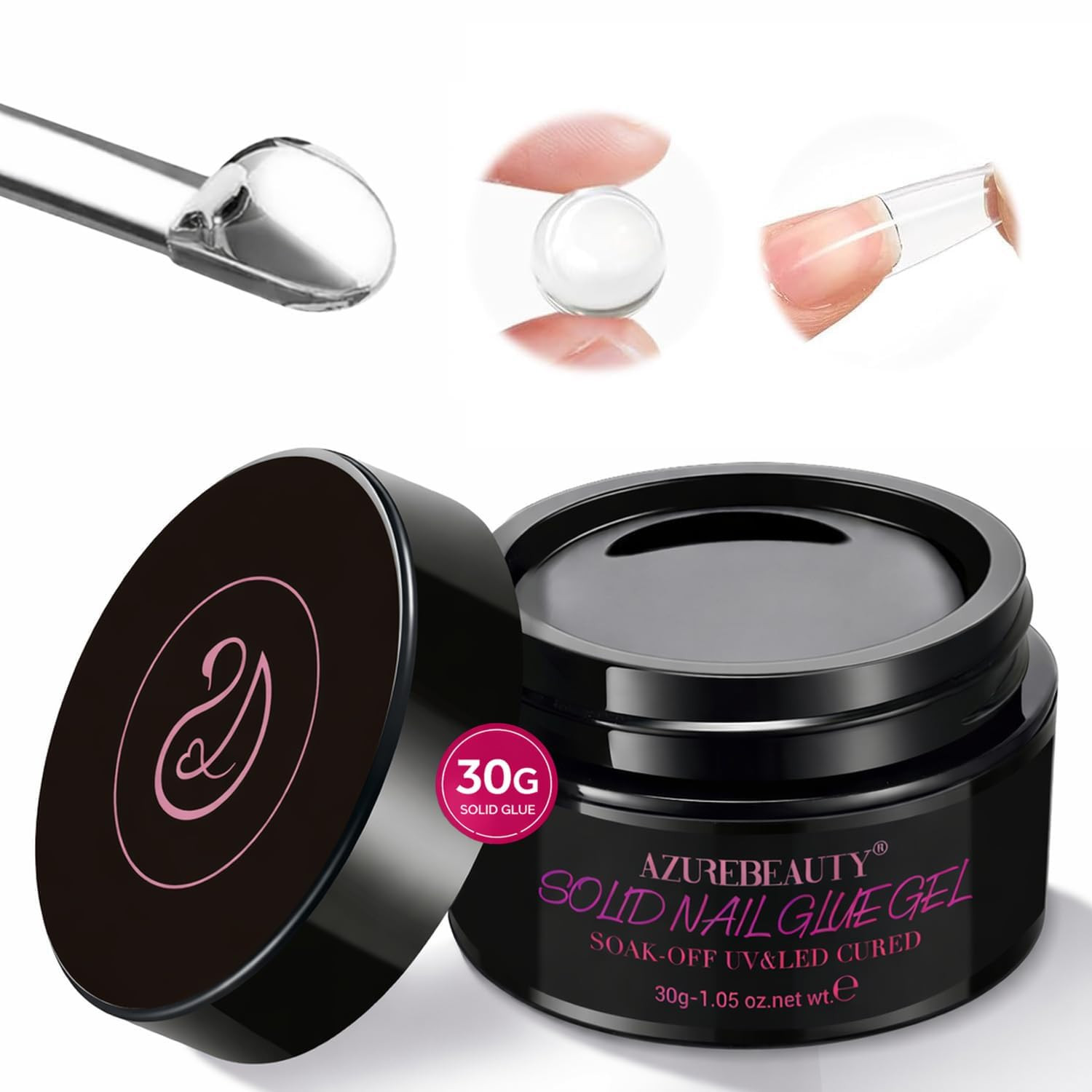 AZUREBEAUTY Solid Nail Glue Gel for Nail Tips, 30G Gel Nail Glue for Acrylic