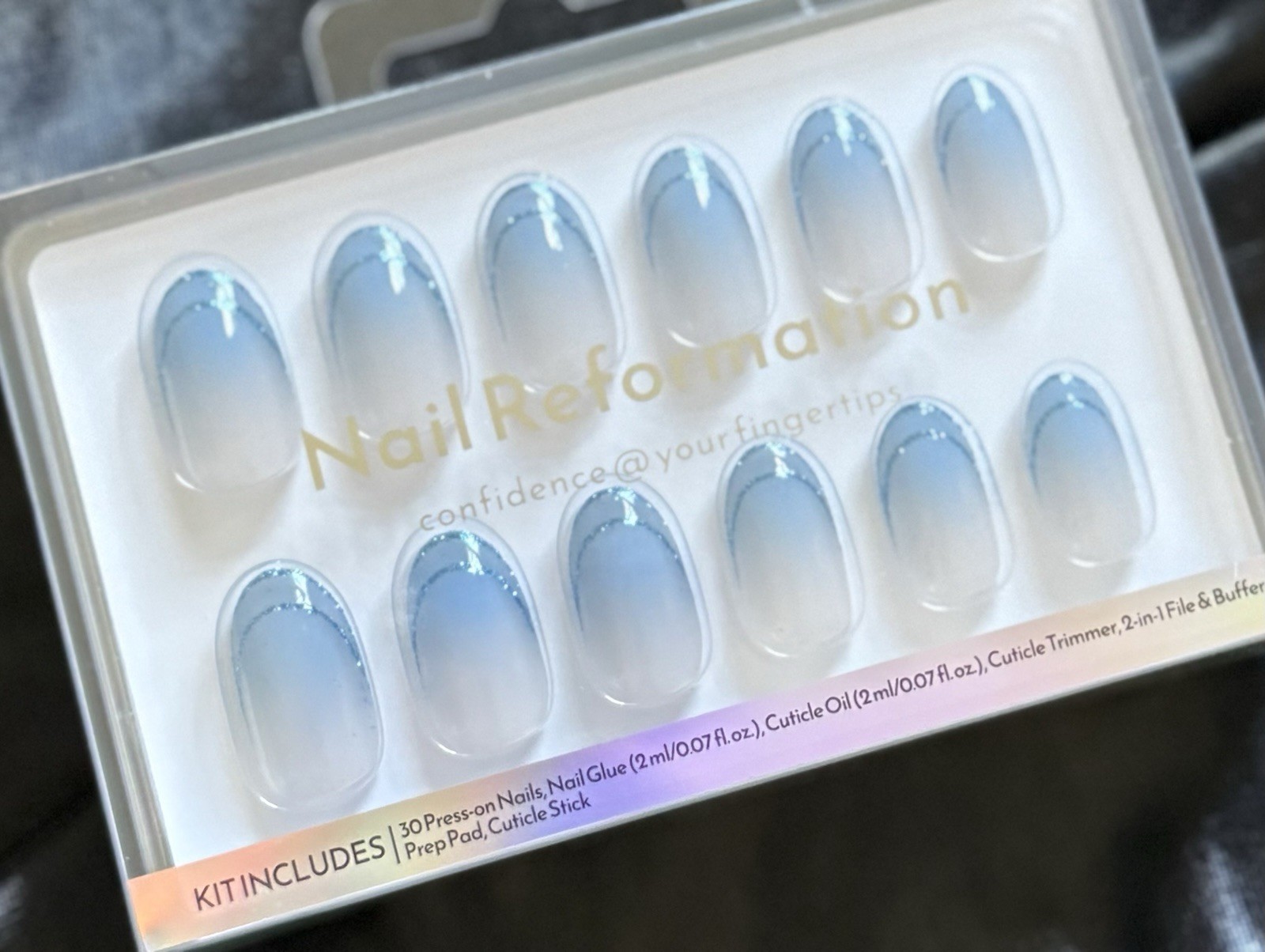 Nail Reformation Press On Nails, Short Blue French Lining~Includes Free Gifts❣️
