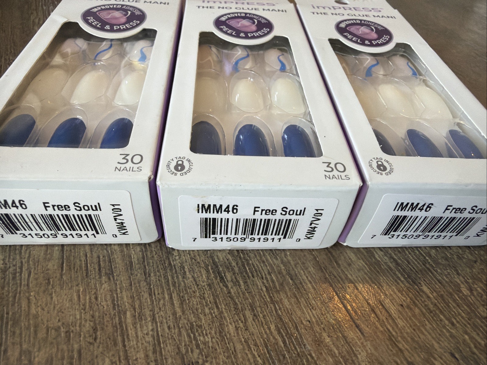 Impress Press On Nails Blue Swirl White New 3 Sets New No Glue Needed Mk03