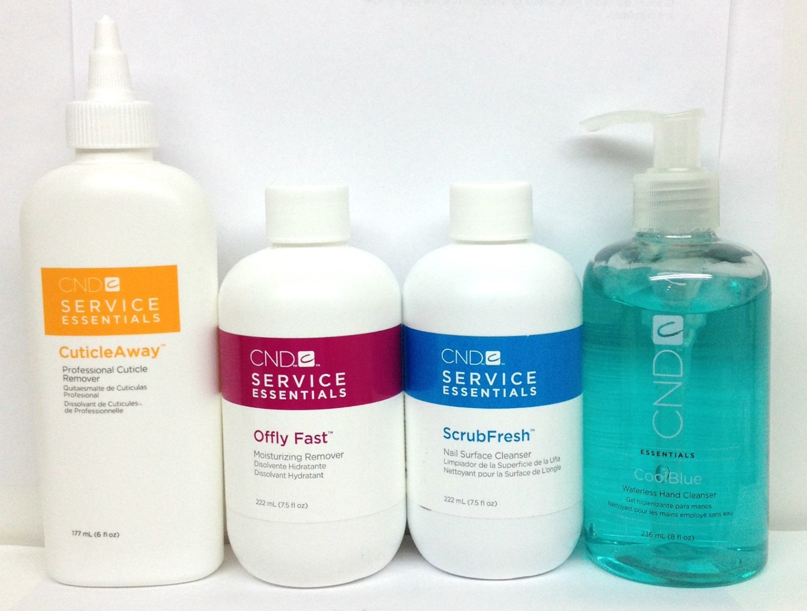 Cnd Shellac 4pcs set – Cuticle away 6oz+ Cool Blue+ ScrubFresh+ Offly Fast 8oz