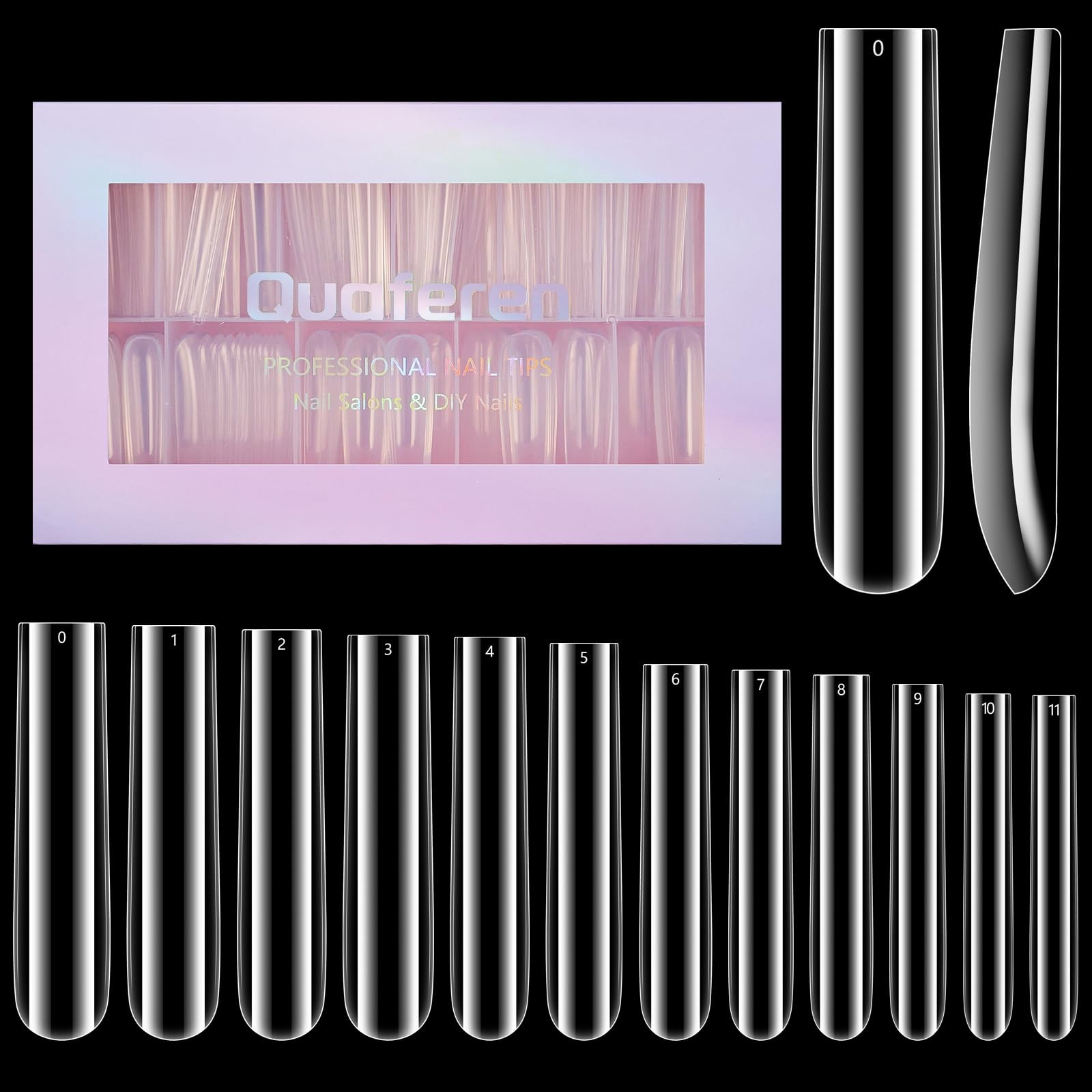 504Pcs Clear Square Nail Tips for Acrylic Nails, 3XL No Curve Full Cover