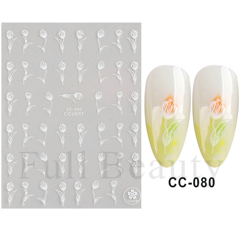 White Florals Tulip Flower 3D Nail Art Sticker Elegant Nail Decal CC-80 NS35